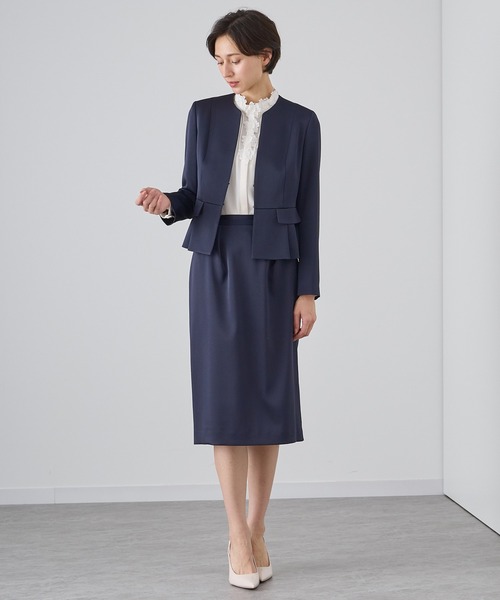 セール】トリアセサテンペプラム ジャケット（ノーカラージャケット