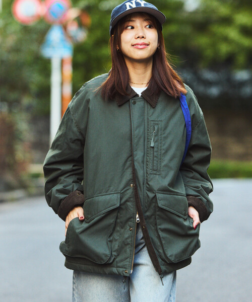 セール】襟コーデュロイ切り替え コットンナイロンブルゾン