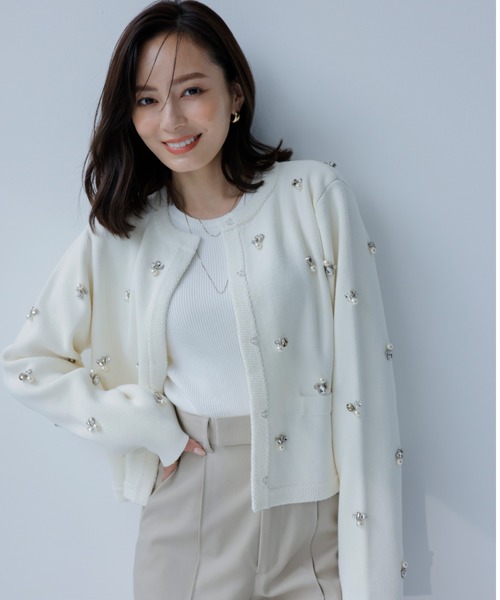 anuans（アニュアンス）の「ビジューニットジャケット（カーディガン
