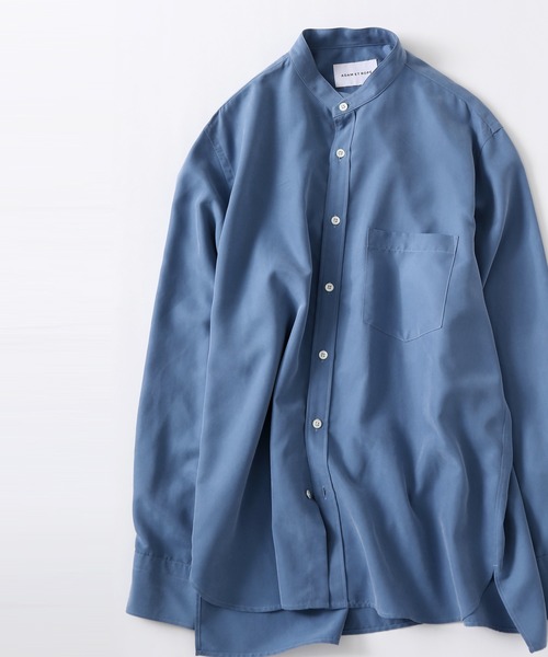 リラックスドレープ レーヨンスエード とろみバンドカラーシャツ