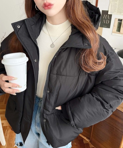 セール】ファイバーダウン袖リブフードブルゾン（ダウンジャケット