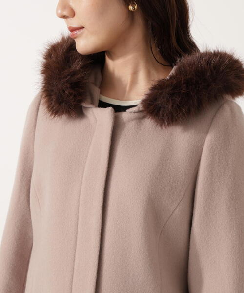 モッサフードフェイクファーロングコート / 1215252102（ステンカラー