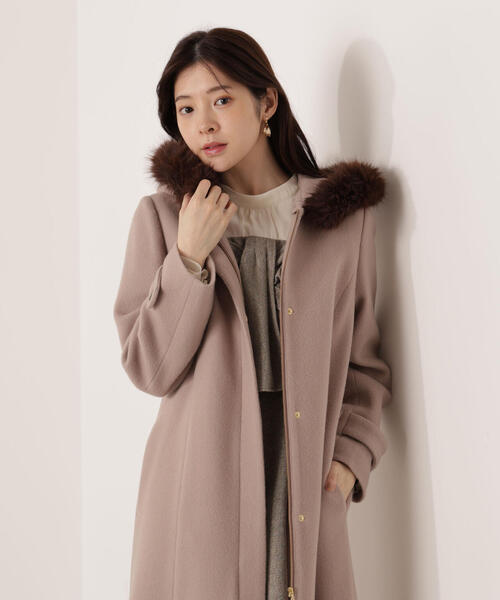 モッサフードフェイクファーロングコート / 1215252102（ステンカラー