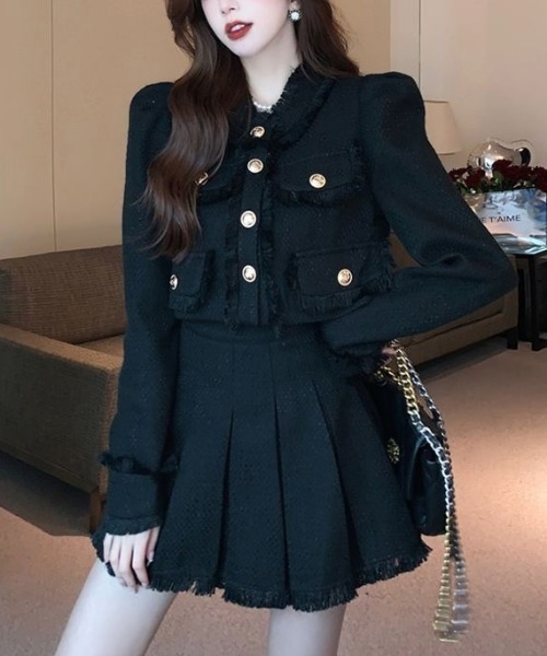 セットアップ】ゴールドボタンフリンジデザインジャケット&ミニ