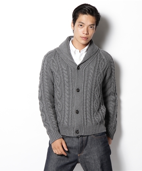 SHIPS（シップス）の「Drumohr: ケーブル ショールカラー/カーディガン