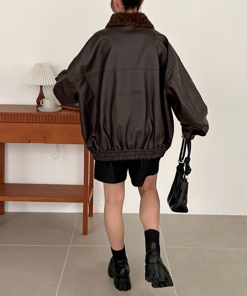 セール】【衿取り外し可能/ユニセックス】ボア衿付きフェイクレザー