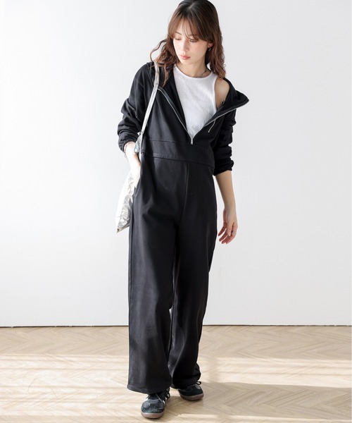 セール】ハーフジップ スウェットジャンプスーツ（つなぎ