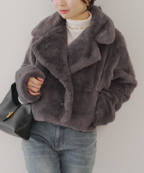 セール】ラビット風ファーショートジャケット（その他アウター