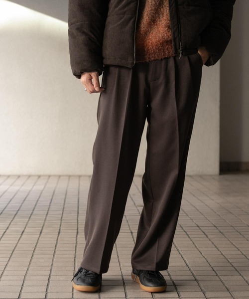 セール】『セットアップ対応』ウールライクダブルタックワイドパンツ