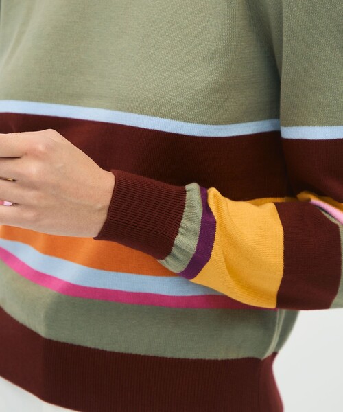 caban（キャバン）の「コットンカシミヤ マルチボーダークルーネック