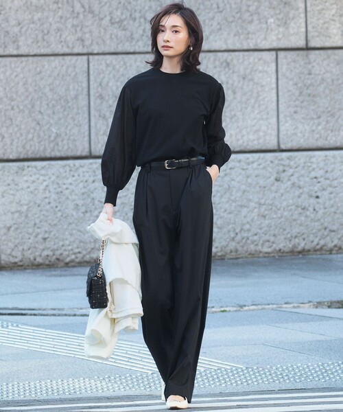 セール】【洗える】コンフォートストレッチ パフスリーブ ニット