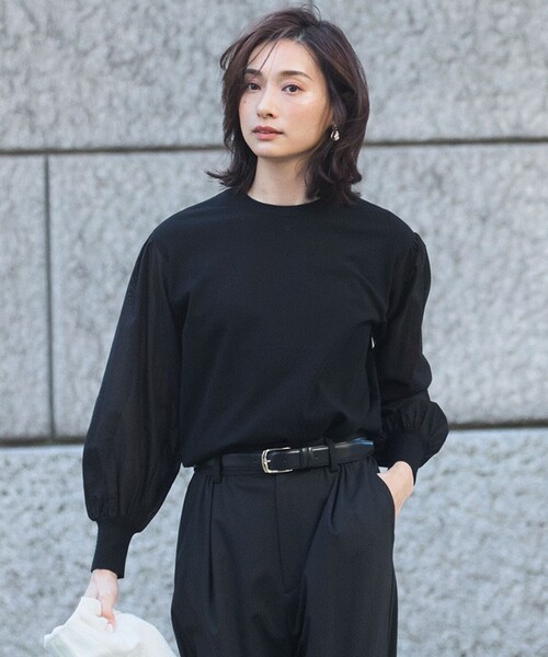 セール】【洗える】コンフォートストレッチ パフスリーブ ニット