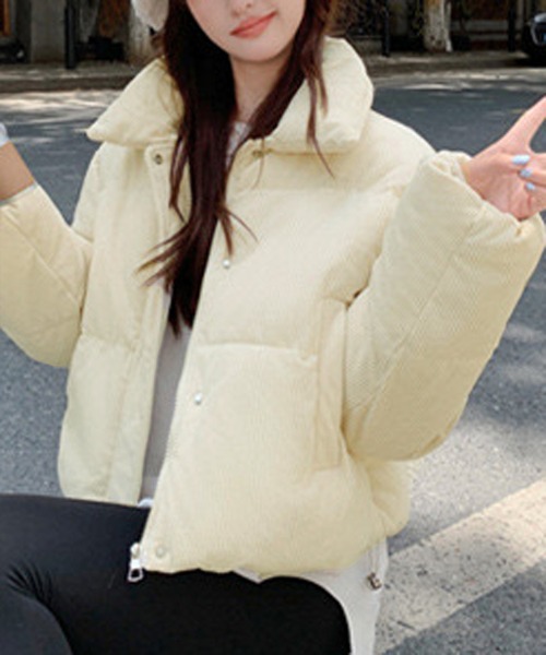 セール】クロップド丈裾ドロストコーデュロイダウンジャケット（ダウン