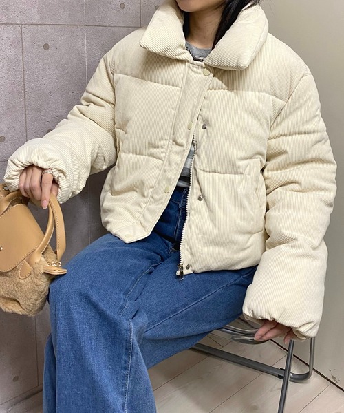 セール】クロップド丈裾ドロストコーデュロイダウンジャケット（ダウン