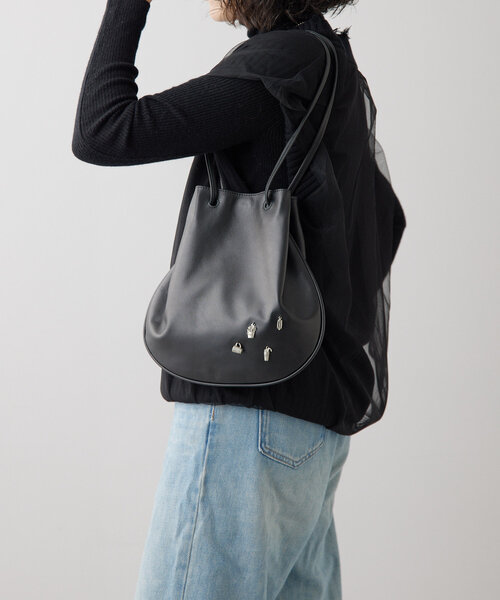 セール】《軽量290g/本革/2way》カフェパーツチャーム付き巾着バッグ