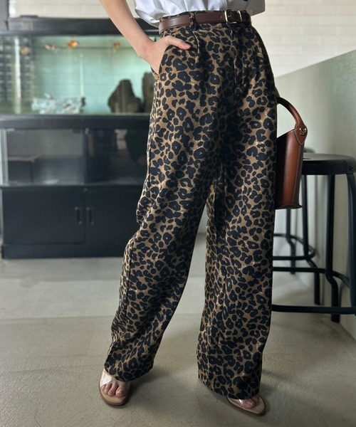 セール】レディース レオパード ひょう柄 ロング丈 ワイドパンツ