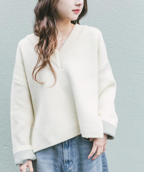 セール】ダブルフェイスVネックニット（ニット/セーター）｜ITEMS