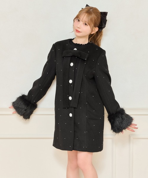 フロントリボン袖ファービジューコート（その他アウター）｜apres jour