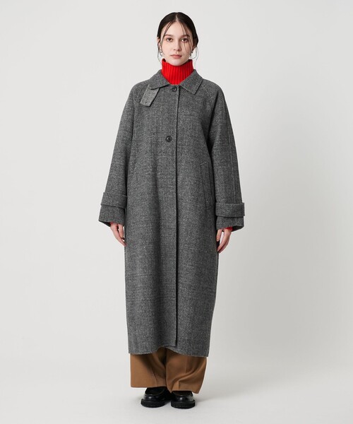 セール】リバー ステンカラー ロングコート/ヘリンボーン（ステン