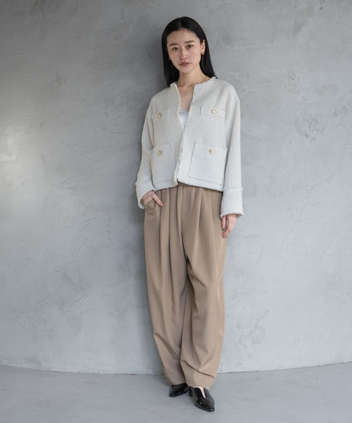 Sサイズ展開・セットアップ対応】ツイードノーカラージャケット（ノー