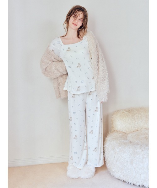 フラワーキャット柄ロングパンツ（ルームウェア/パジャマ）｜gelato