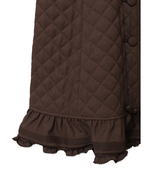 フリルフード付きキルティングロングコート（その他アウター）｜PINK