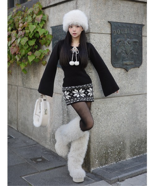 ノルディックパネルニットミニワンピース（ワンピース）｜Darich