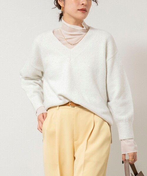 セール】《手洗い可能》モヘヤスパンコールVネックプルオーバー