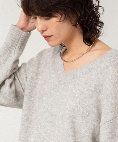 セール】《手洗い可能》モヘヤスパンコールVネックプルオーバー