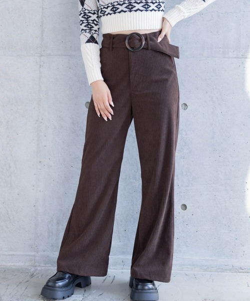 clear（クリア）の「ベルト付きコーデュロイワイドフレアパンツ[低身長