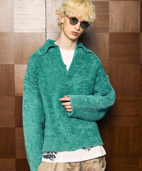 セール】《UNISEX》Fade Yarn Prime-Over Skipper Knit/フェードヤーン