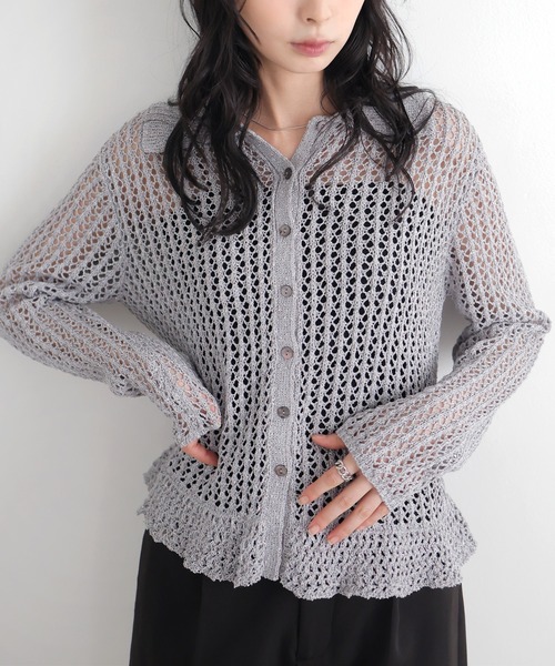 フリルメッシュポロカーデ（ニット/セーター）｜LIAN（リアン）の