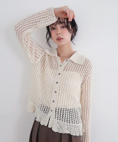 フリルメッシュポロカーデ（ニット/セーター）｜LIAN（リアン）の