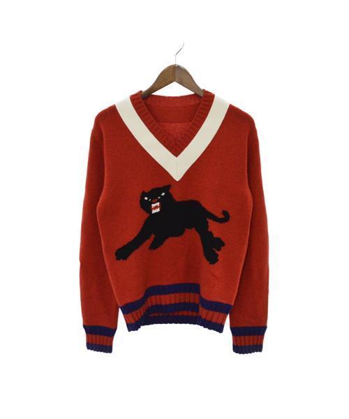 ブランド古着】フロントパンサーYネックウールニットセーター（ニット