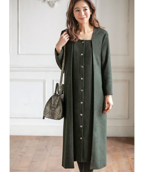 STYLE DELI（スタイルデリ）の「レイヤード風ヘリンボーンワンピース