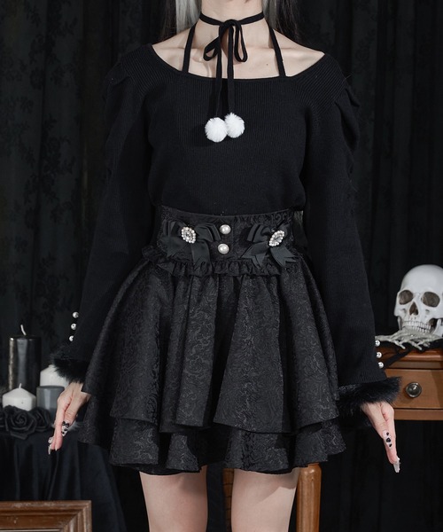 Pal elfy（パルエルフィー）の「ファー付きリボン袖コンシャスニット