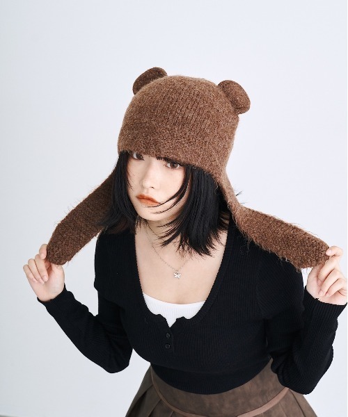 セール】くま耳ニット帽（ニットキャップ/ビーニー）｜17HR