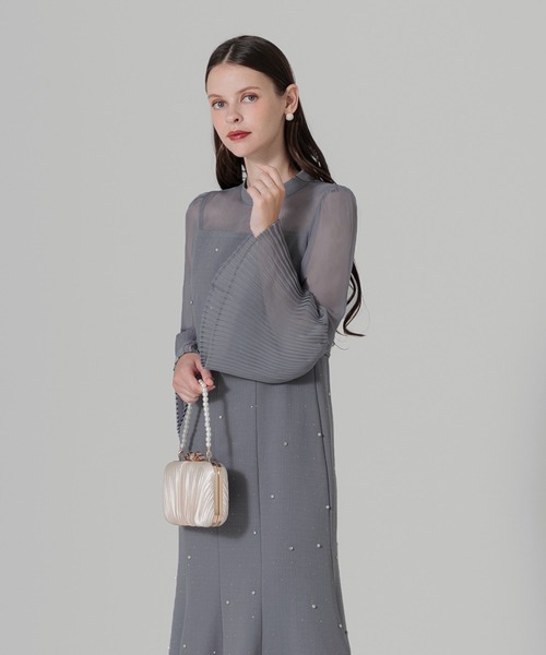 Leja（レジャ）の「【LEJA】パールビジュー付き透け感プリーツフレア