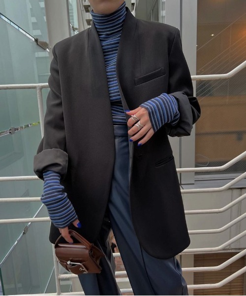 セール】ESSENTIAL CURVE COLLAR JACKET（ノーカラージャケット