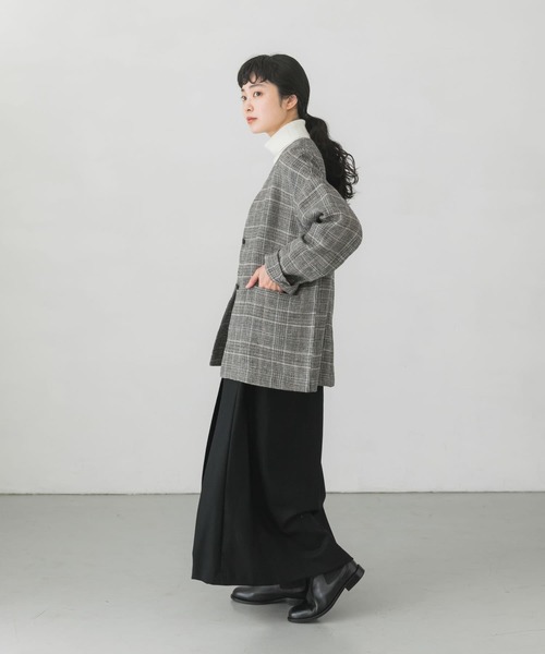 かぐれ（カグレ）の「リネンウールチェックジャケット（ノーカラー