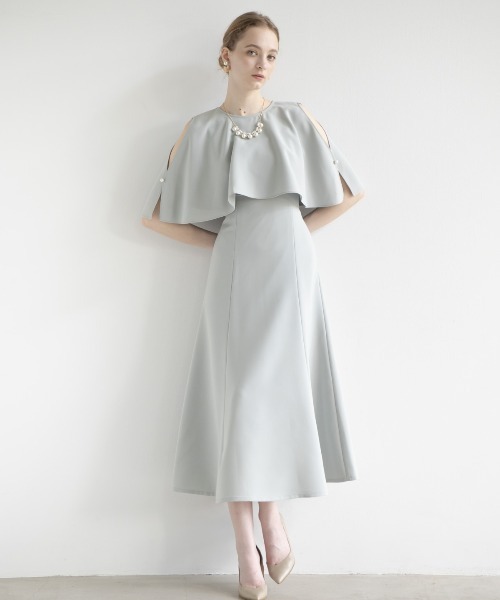 セール】ケープレイヤードクルーネックドレス（ドレス）｜AND COUTURE