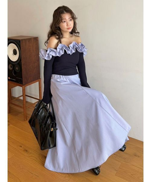 LILY BROWN（リリーブラウン）の「フリルカラーニットコンビワンピース