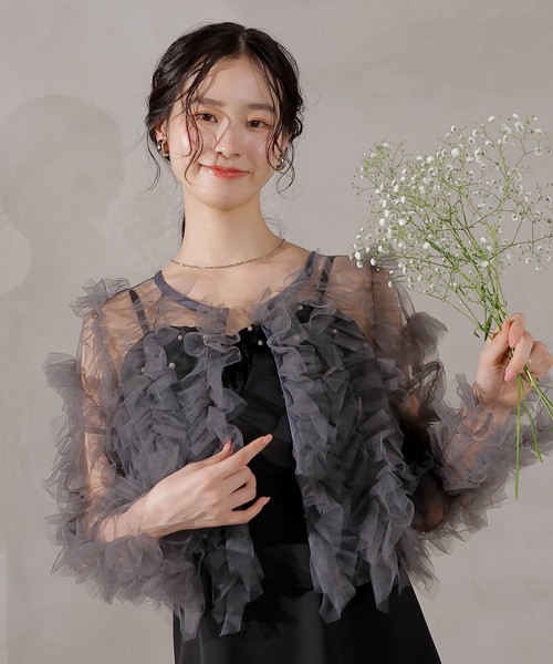 セール】チュールフリル ギャザー ボレロ トップス 結婚式 お呼ばれ