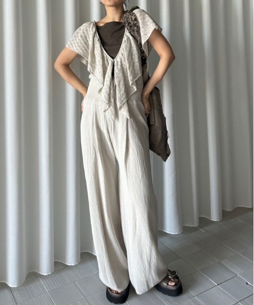 セール】MEDI RUFFLE KNIT ROMPERS（サロペット/オーバーオール