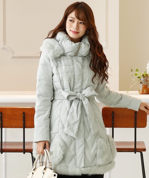 セール】Aラインファーフーデットロングダウンコート（ダウン