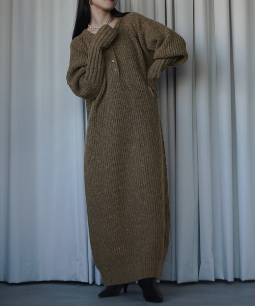 Ezick（エジック）の「Mix nep ヘンリーニットワンピース（ワンピース