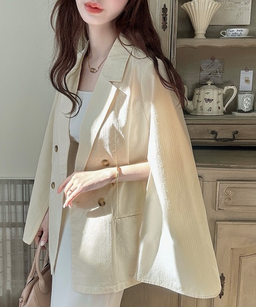 セール】スリットスリーブサッカージャケット(シアー素材)（テーラード