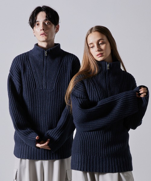 CLEL】Volume Melange Half Zip Knit/ボリュームメランジ ハーフジップ