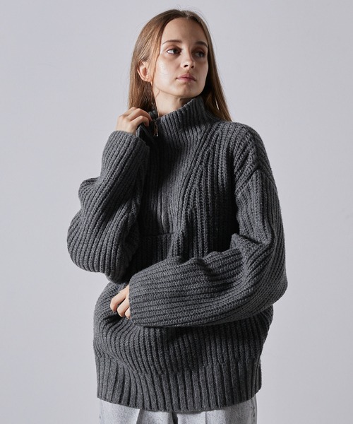 CLEL】Volume Melange Half Zip Knit/ボリュームメランジ ハーフジップ