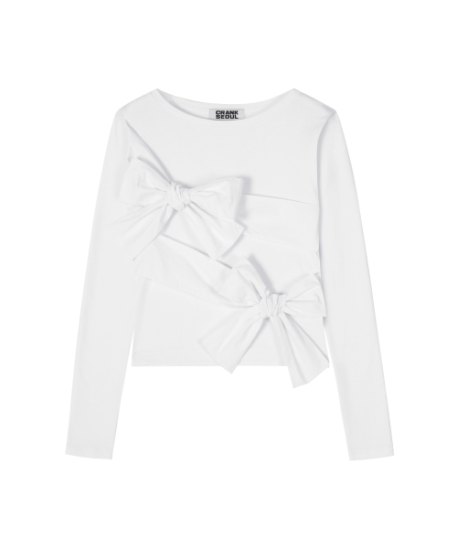 セール】ダブルリボンタイトトップ_ホワイト（Tシャツ/カットソー